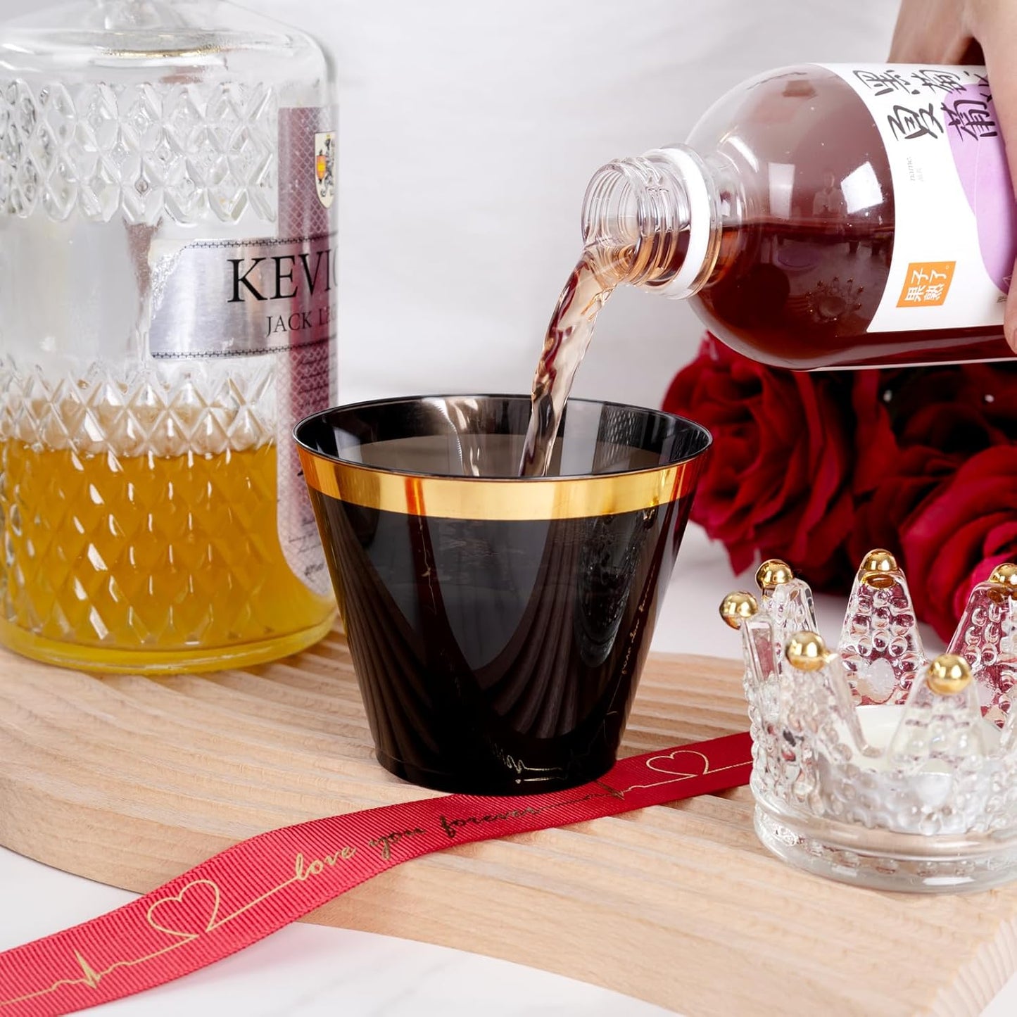 supernal 100 Pcs 9 oz Gold and Black Plastic Cups,Gold Rimmed Disposable Cups,Disposable Party Cup party,Plastic Cocktail Cups for Weddings, Birthdays & Festive Celebrations