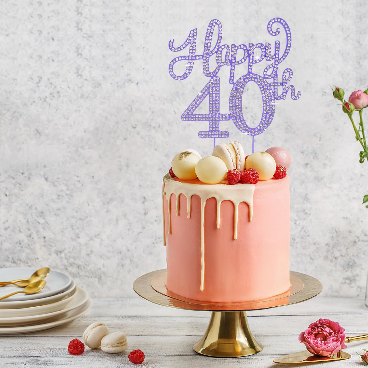 LASKYER Happy 40th Birthday Purple Rhinestone Cake Topper - 40th Birthday/Anniversary,Cheers to Forty Years Old Bday Party Metal Sparkly Centerpieces Decorations.