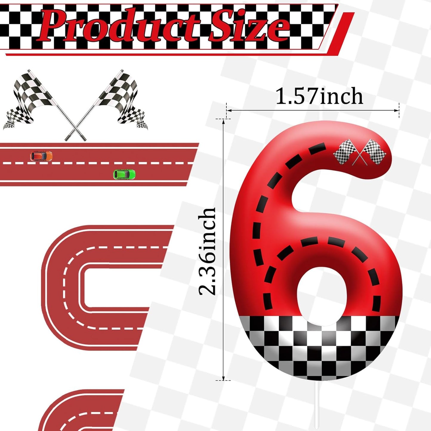 Racing Car Theme Birthday Candle with Checkered Flag Design - Durable Cake Topper for Race Car Party Decorations,Birthday Supplies - Number 6 Candle for Racing Themed Celebrations