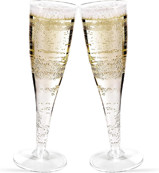 30 Pack Clear Plastic Champagne Flutes 5oz – Shatterproof Disposable Wine Cups for Wedding, Party, Birthday, Toasting, Bridal Shower, Mimosa – Elegant & Easy Cleanup