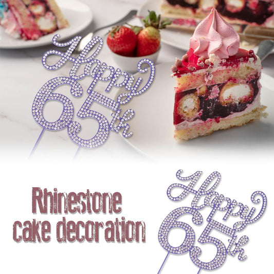 Happy 65th Birthday Purple Rhinestone Cake Topper - 65th Birthday/Anniversary,Cheers to 65 Years Old Bday Party Metal Sparkly Centerpieces Decorations.