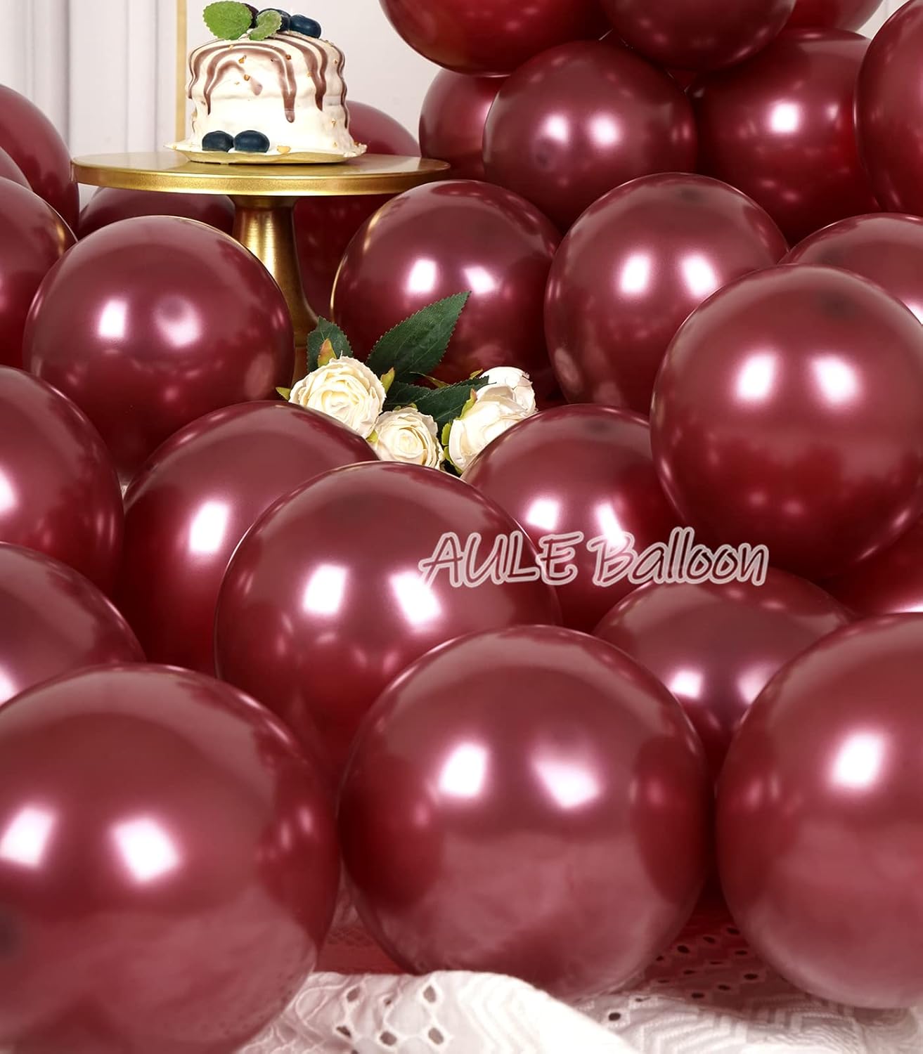 AULE Metallic Burgundy Balloons 5 inch 50 Pcs Maroon Latex Balloons Chrome Helium Shiny Thicken Balloon Perfect Party Decoration for Wedding Birthday Baby Shower Graduation Carnival