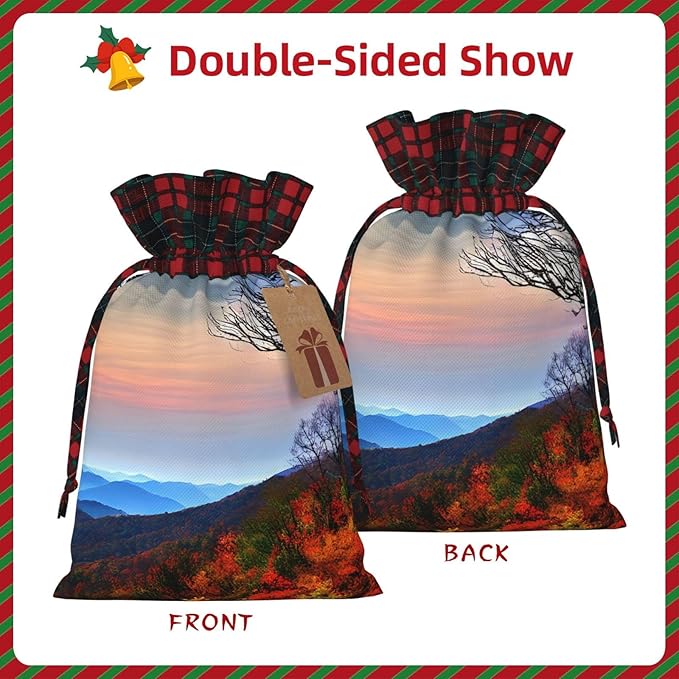 PULaif Blue Ridge Mountains Christmas Drawstring Gift Bags, Large Size Christmas Bags For Gifts Party Favors, Xmas Gift Bags