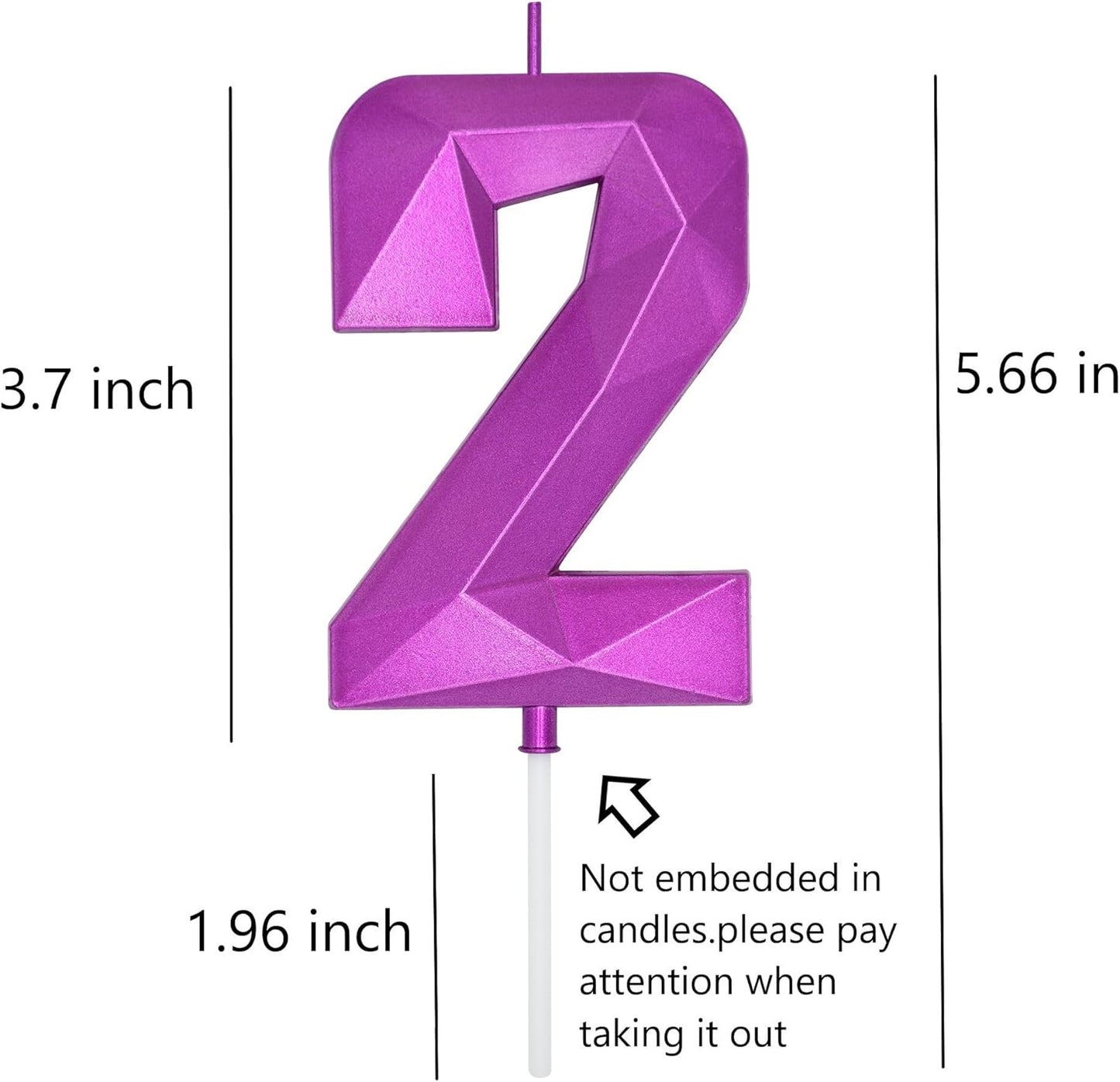 DERVENTA Large Birthday Candle Number 3D Purple 3.7 inch Party Celebration Anniversary Decoration Cake Topper 1 Piece (Number 2 Purple)
