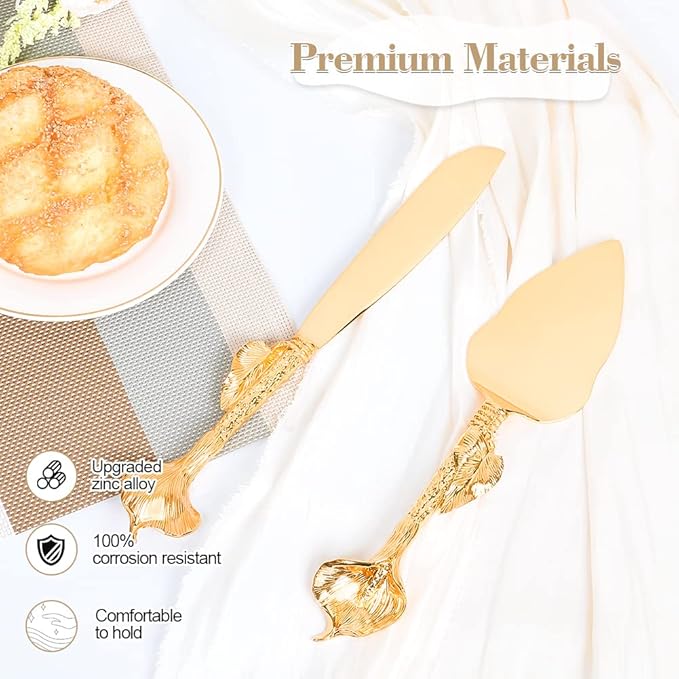TUKDAK Cake Cutting Set for Wedding, Personalized Gold Cake Knife and Server Set, Custom Cake Serving Set, Engraved Pastry Pie Server Cake Pizza Cutter, Birthday Bridal Gift (F-Rustic)