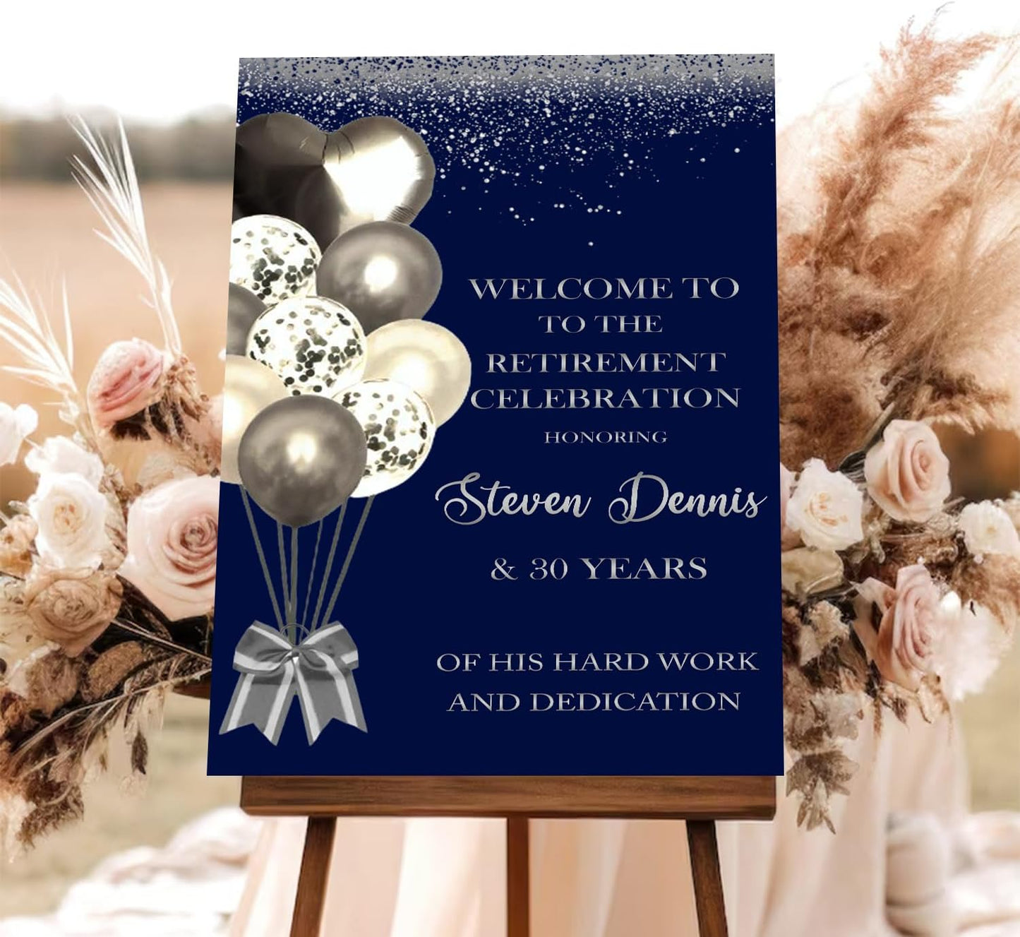 Navy Blue And Silver Retirement Welcome Sign, Retirement Board, Retirement Celebration, Retirement Party Decorations, Retirement Party Signs, Retirement Party Welcome Sign