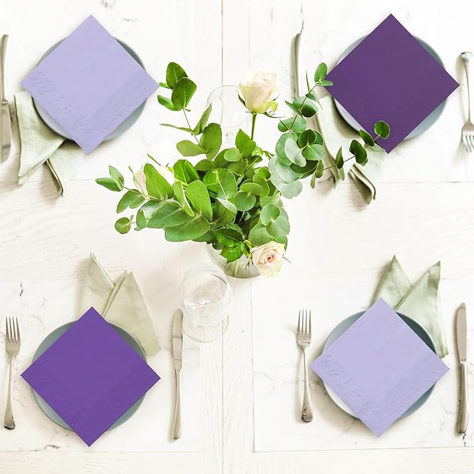 Whaline 150 Pack Purple Napkins 6.5 x 6.5 Inch 3 Colors Graduation Luncheon Napkins Purple Theme Disposable Paper Napkins Dinner Napkins for Party Celebration Gathering Grad Supplies Table Decorations