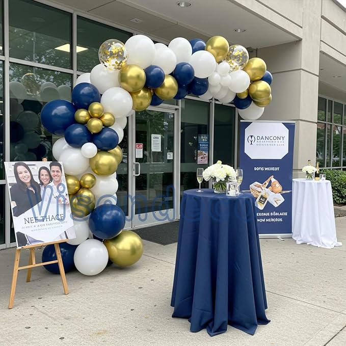 Navy Blue Balloon Garland Kit - 102pcs Blue and White Balloons with Gold and Star Foil Balloons - Party Decoration Arch for Graduation 2026 Birthday Baby Shower