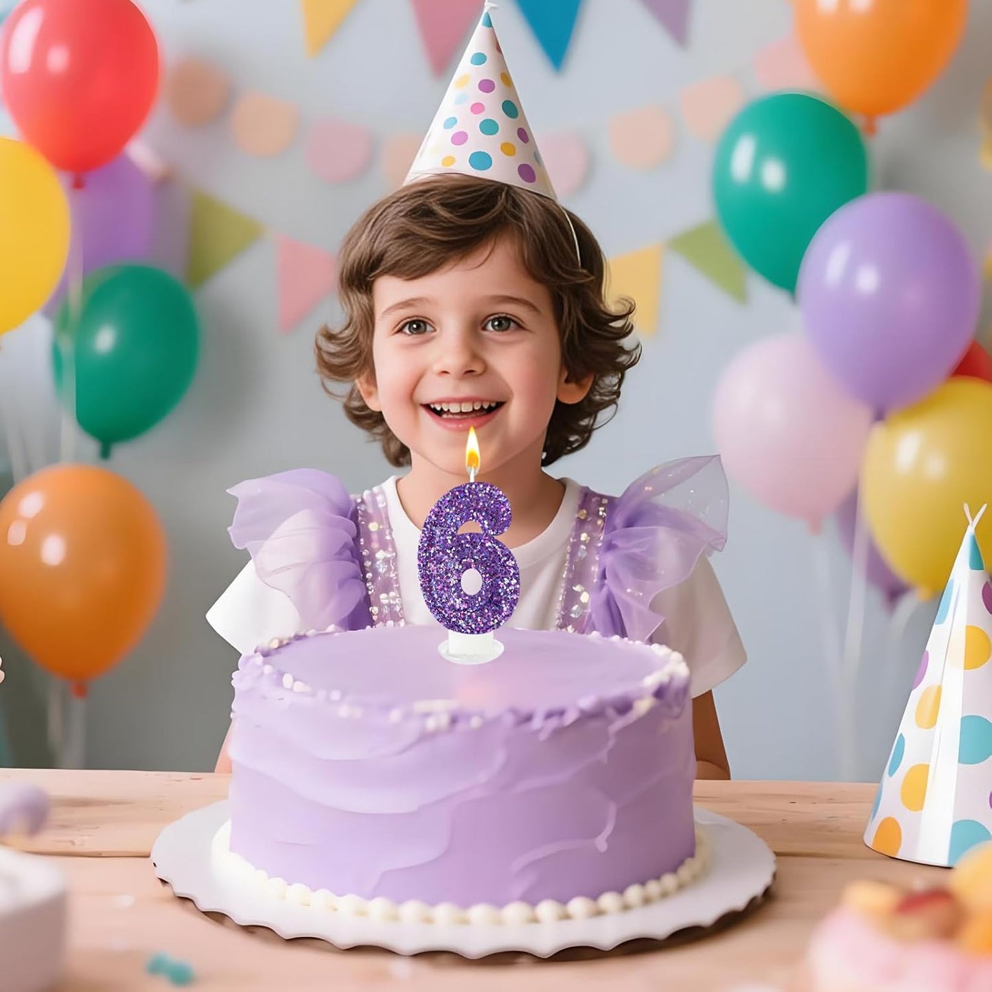 Birthday Number Candles, Glitter Number Candle Cake Decorations with Sequins, Cupcake Decorations for Girls, Women, Party Anniversary Celebrations (Number 6, Purple)