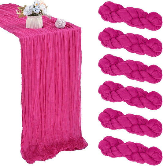 6 Pack 10FT Hot Pink Cheesecloth Table Runner 35x120 Inch Gauze Rustic Boho Table Runner Cheese Cloth for Wedding Decor Birthday Party Bridal Baby Shower Table Centerpiece Decoration