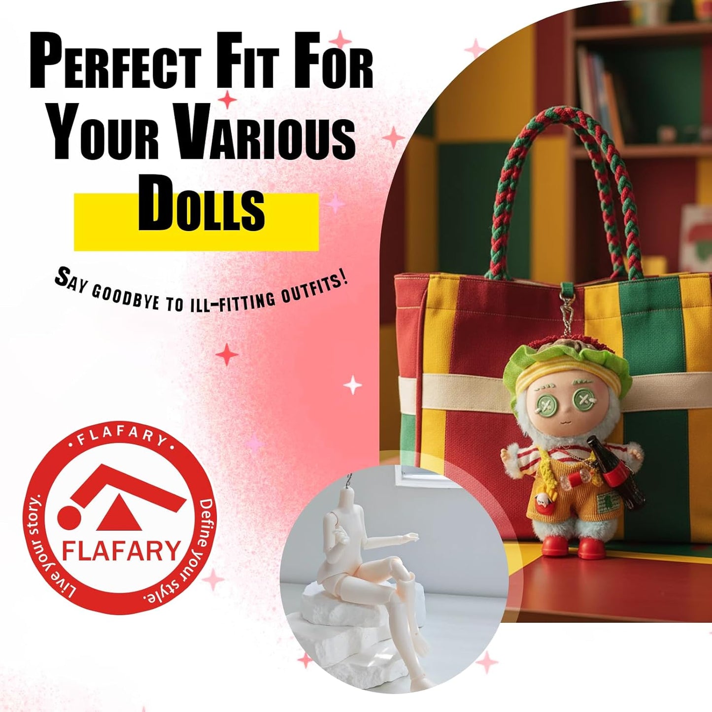 Doll Clothes for 17cm Dolls (No Doll Included) - Stylish and Adorable Outfits for Boys and Girls, Toy Fashion Accessories, Include Hat, Small Bottle Pendant, Canvas Shoes(Mcd-Hat)