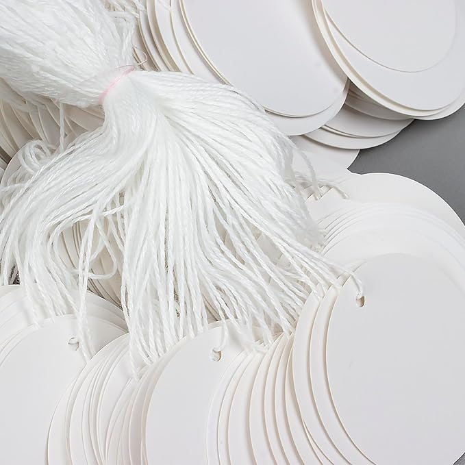 500PCS Marking Tags with String Attached, Round Paper Hangtags for Clothing Jewelry Arts Crafts DIY Gift Decorations(2"x2",White)