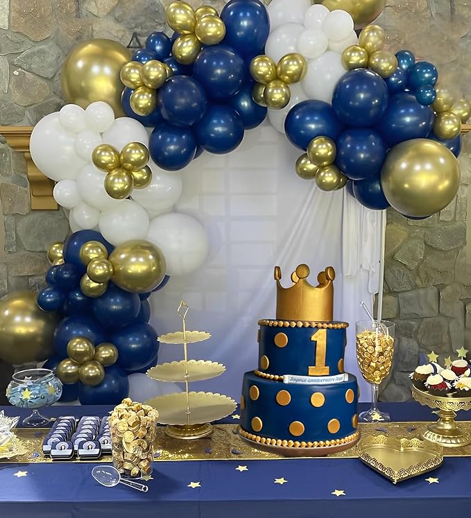 Navy Blue Metallic Gold White Balloons, 50 Pcs 12 Inches Navy Blue and Gold White Sand Latex Balloon for Wedding, Graduation, Birthday Baby Shower, Birthday, Bridal Party Decorations