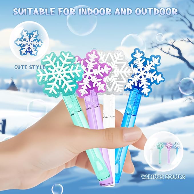 YQUQWN 24 PCS Christmas Winter Bubble Wands, Snowflake Bubbles for Kids, Perfect for Winter Party Gifts, Class Rewards,Birthday Supplies and Christmas Stocking Stuffing
