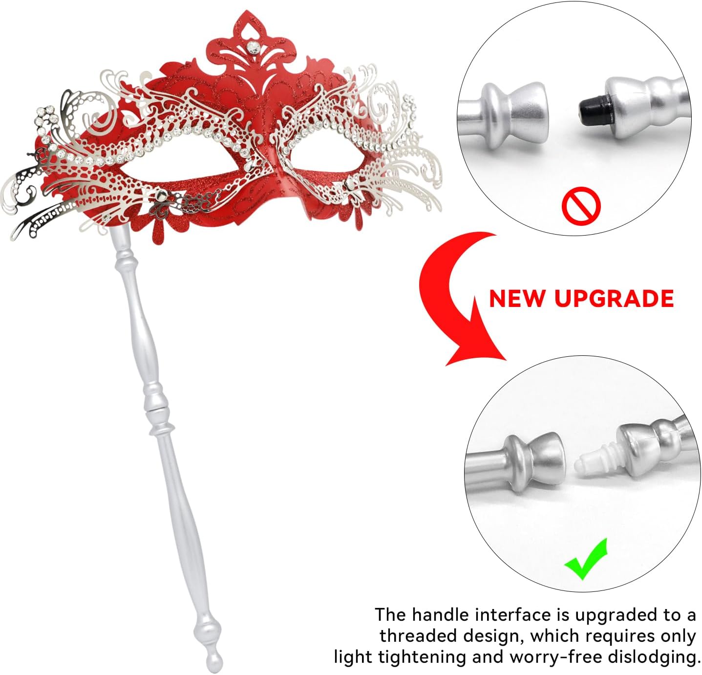 Coddsmz Masquerade Mask with Stick Venetian Mask Mardi Gras Decorations for Womens Halloween Costume Mask