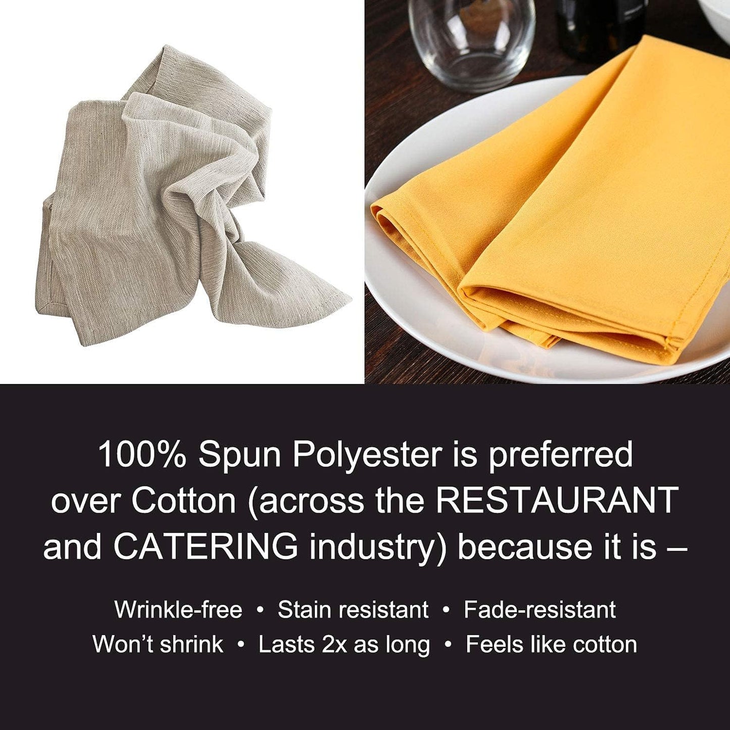 Arkwright Restaurant Cloth Napkins - (Pack of 25) Spun Polyester Dinner Napkin with Hemmed Edges - Ideal for Dinner, Wedding, Party, Banquet, Kitchen, 20 x 20 in, Ivory