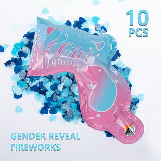 Gender Reveal Confetti Balloon Salute Gun, He or She (Set of 10) Baby Boy or Girl Party Supplies Decoration (10 Blue)