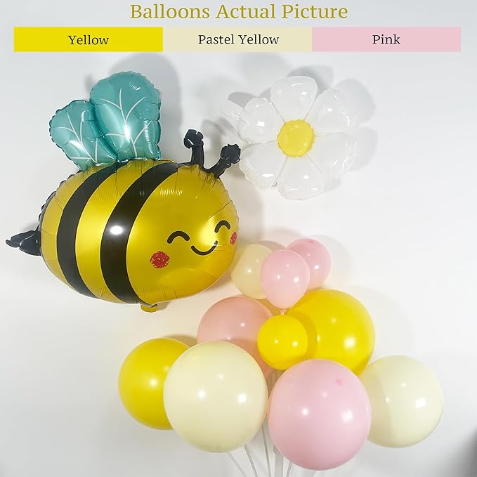 146PCS Bee Balloon Arch Garland Kit with Yellow Pastel Pink Daisy Balloons for Girls Bee Birthday Decorations, Mothers Day Party, Bear Baby Shower, Flower or Groovy Theme Decor