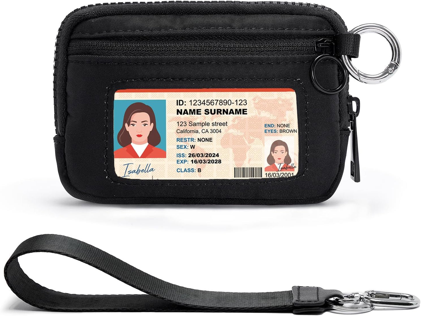 YDF The Iris Wallet for Women Mini Zip Card Case with Clear ID Window Zipper Coin Purse Lightweight Portable Keychain Wallet