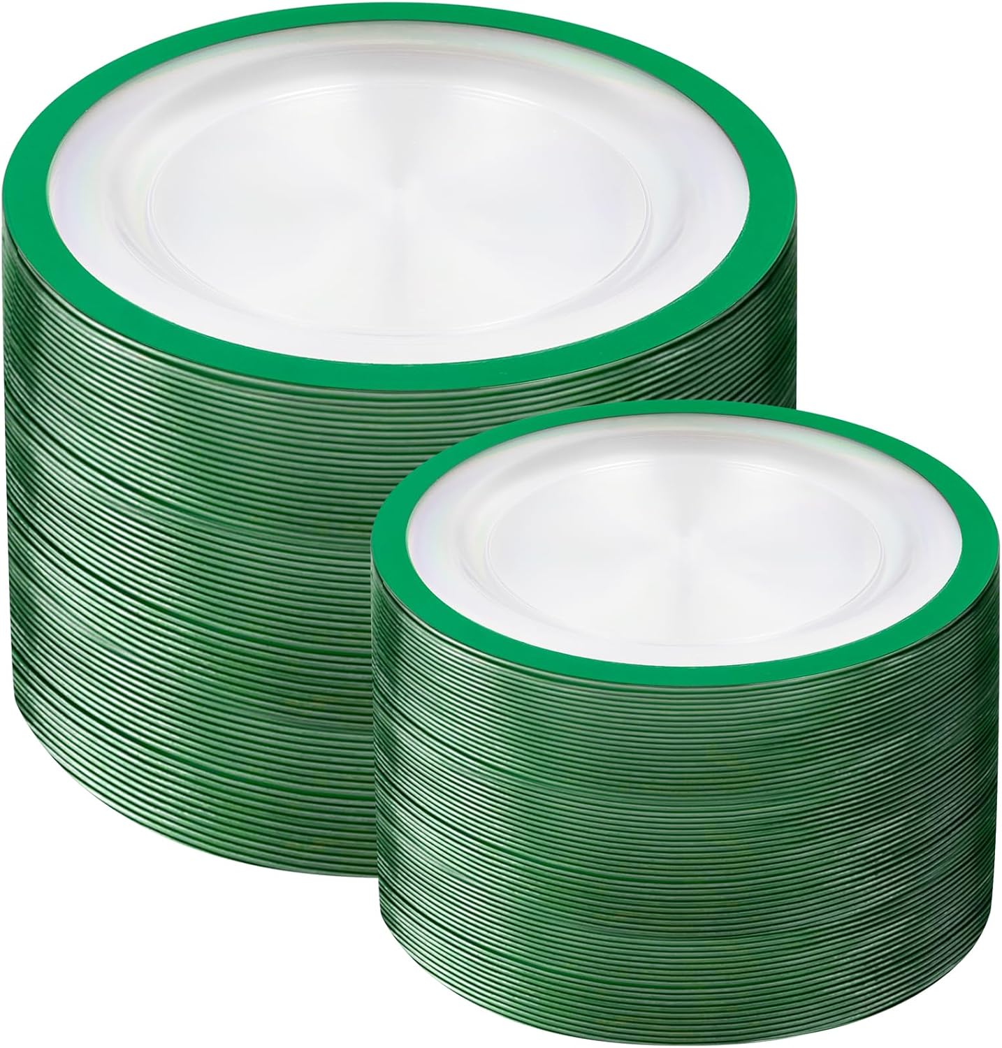 U-QE 200PCS Christmas Plates Disposable - Green Plastic Plates Disposable Heavy Duty- Holiday Plate Include 100 10" Dinner and 100 7" Dessert Platos, Perfect for Christmas Party