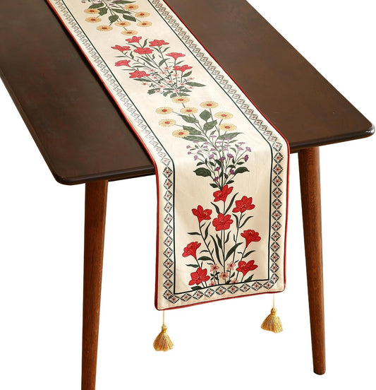 ISAENNE Designer Velvet Colorful Extra Long Table Runner 118 Inches,Farmhouse Rustic Floral Pattern Decor Table Runners for Dining Tables,Thanksgiving,Kitchen Tables,Christmas,12"*118"-Bertina D