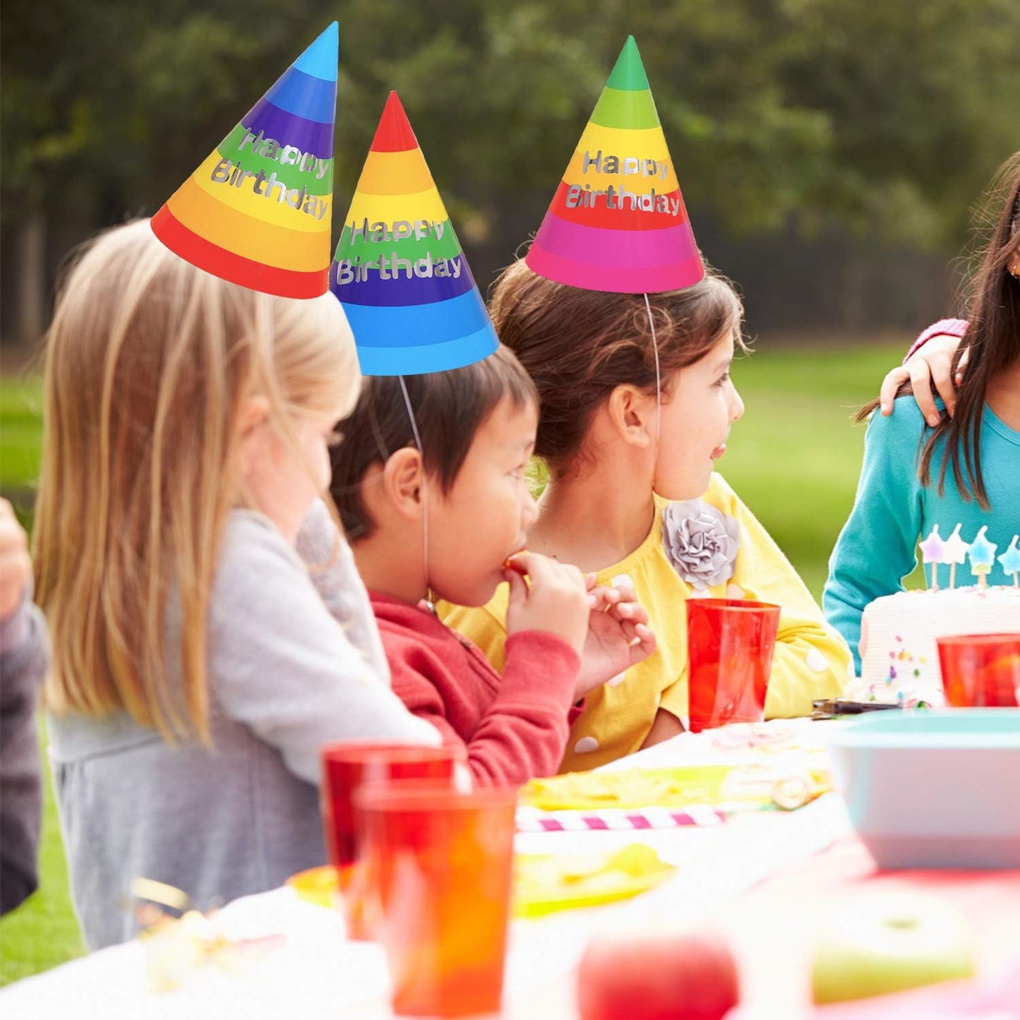 24 Pcs Birthday Party Hats, Colorful Party Cone Hats Birthday Paper Hats Art Craft Caps Rainbow Party Supplies for Kids Adults (Rainbow)