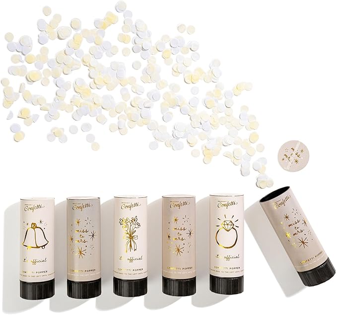 Cue the Confetti Bridal Box (6 Confetti Poppers) – Biodegradable Confetti Poppers for Engagement Parties, Bridal Showers, Wedding, & More – Eco-Friendly & Spring Loaded for Noise Free Fun.