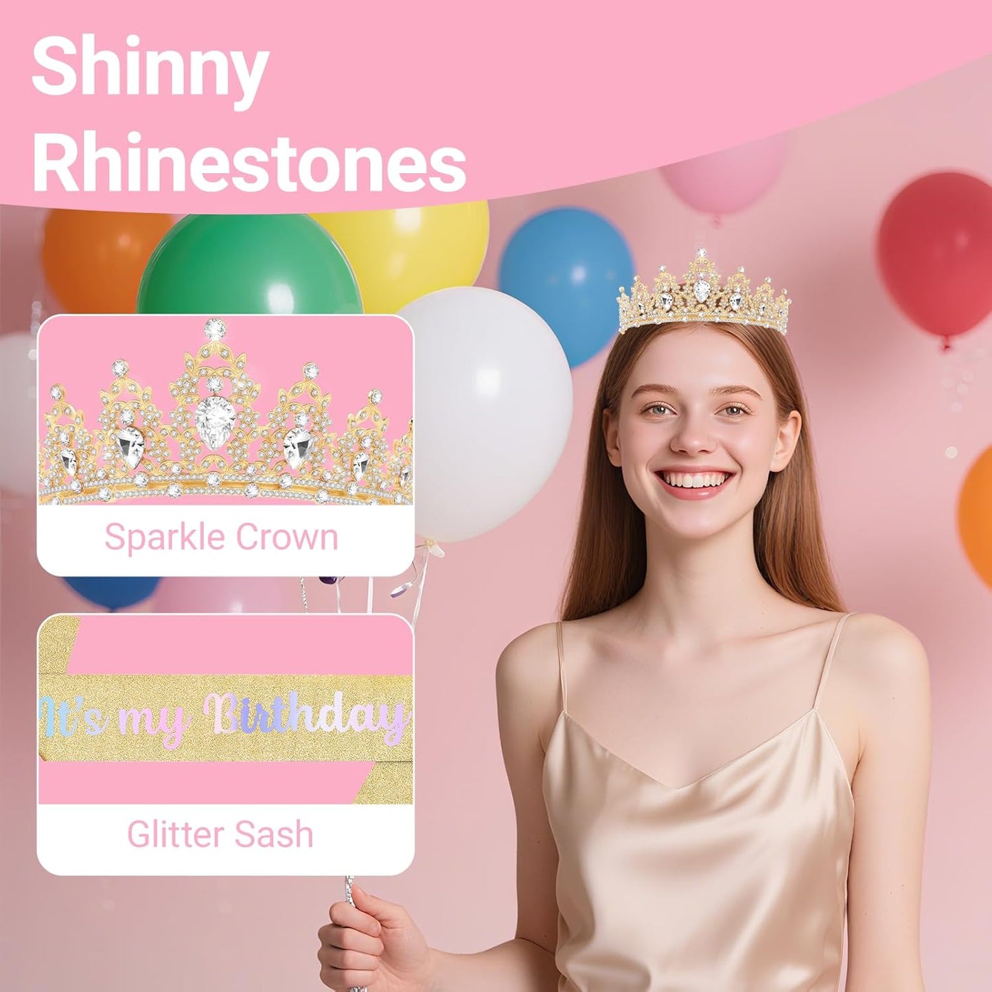 Birthday Tiara and Crown with Sash, Birthday Tiara for Women Party