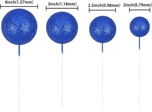 30Pcs Glitter Balls Cake Topper Foam Ball Cake Picks Mini Balloon DIY Cake Insert Topper Decoration for Baby Shower Wedding Anniversary Kids Birthday Graduation Party Cake Decorations Deep Blue