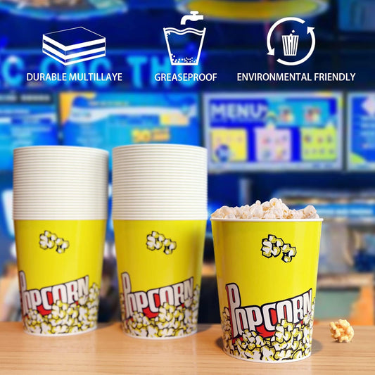 32 Oz Popcorn Buckets 50 Pack Retro Style Disposable Popcorn Box Grease Resistant Small Popcorn Holer for Home Movie Night Birthday Christmas Concession Stands Popcorn Bars