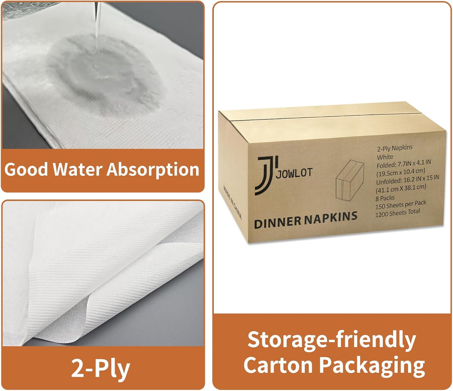 Disposable Napkins, 2-Ply 1200 Count Paper Dinner Napkins, White Napkins Bulk for Wedding Party Bathroom and Everyday Use (16.2" X 15")