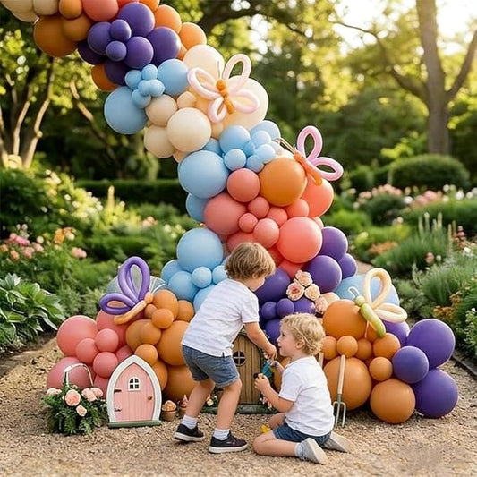 Boho Rainbow Balloons, Double Stuffed Retro Dusty Pink Orange Blue Balloon Arch Kit Perfect for Boho Neutral Birthday Baby Shower Bridal Wildflower Party Decor
