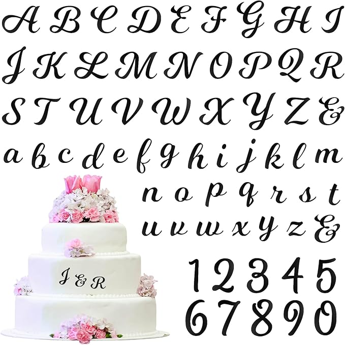 64 Pcs Black Acrylic Cake Toppers Letters and Numbers, Mirror A-Z Alphabet & 0-9 Numbers for Personalized Cake Decorations, Birthday Wedding Baby Shower Party Picks