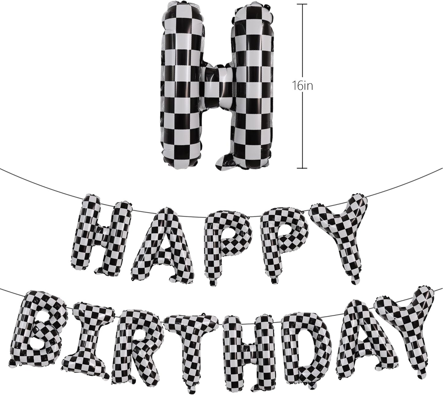 TONIFUL Checkered Happy Birthday Balloons 16 Inch Teal Blue Mylar Foil Letters Birthday Sign Banner Balloon for Girls Boys Kids & Adults Birthday Decorations and Party Supplies