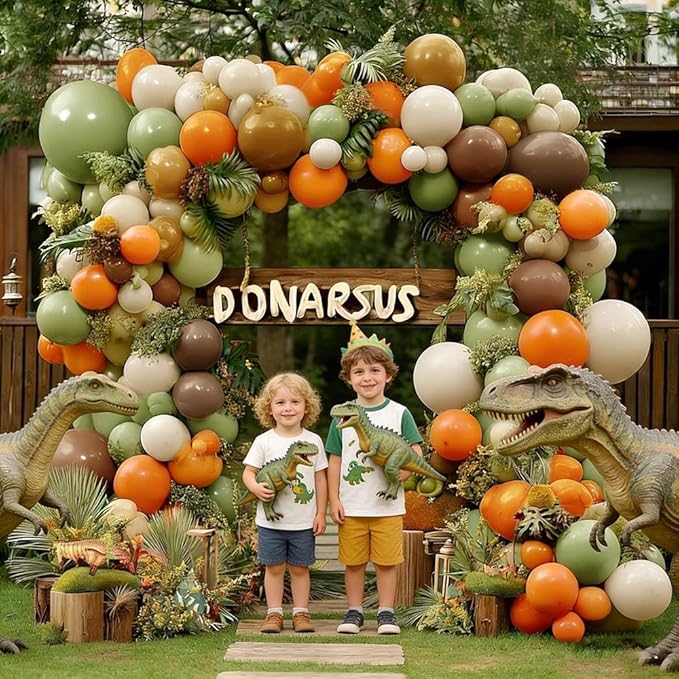 Green Orange Brown Balloon Garland Double Stuffed Sage Green White Sand Cream Balloon Arch Kit for Birthday Baby Shower Dinosaur Woodland Wild One Easter Party Decorations