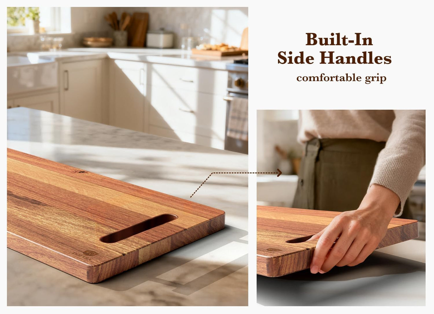 Large Charcuterie Board – Featuring Built-In Side Handles, 32" Acacia Wood Serving Board for Cheese, Meat & Appetizers – Extra Long Kitchen Platter for Gatherings, BBQ & Home Decor