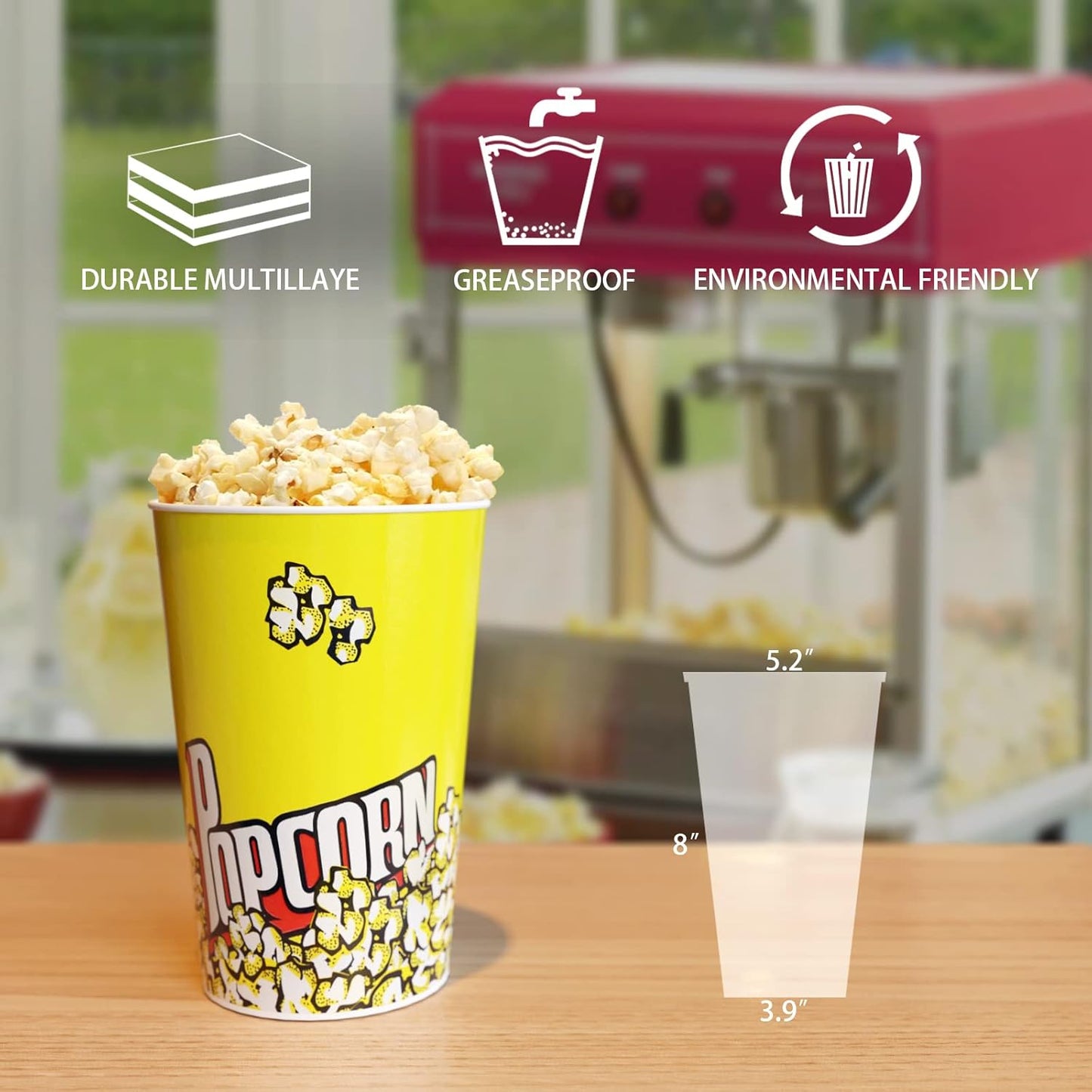 46 Oz Popcorn Containers 44 Pack Reusable Cardboard Popcorn Bucket Classic Popcorn Cups Cute Paper Popcorn Bags for Movie Nights Carnivals Fundraisers Birthday Parties Wedding