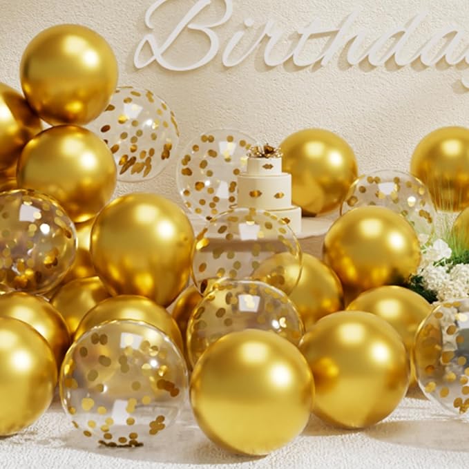SUWEN Metallic Gold Balloons and Confetti Balloons Set 47PCS Latex Helium Chrome Gold Balloon for Birthday Graduation Anniversary Party Decorations