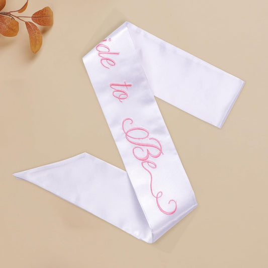 Embroidered Bride to Be Sash Double-Layer Satin Sash Bridal Shower Hen Night Bachelorette Party Accessories(White)