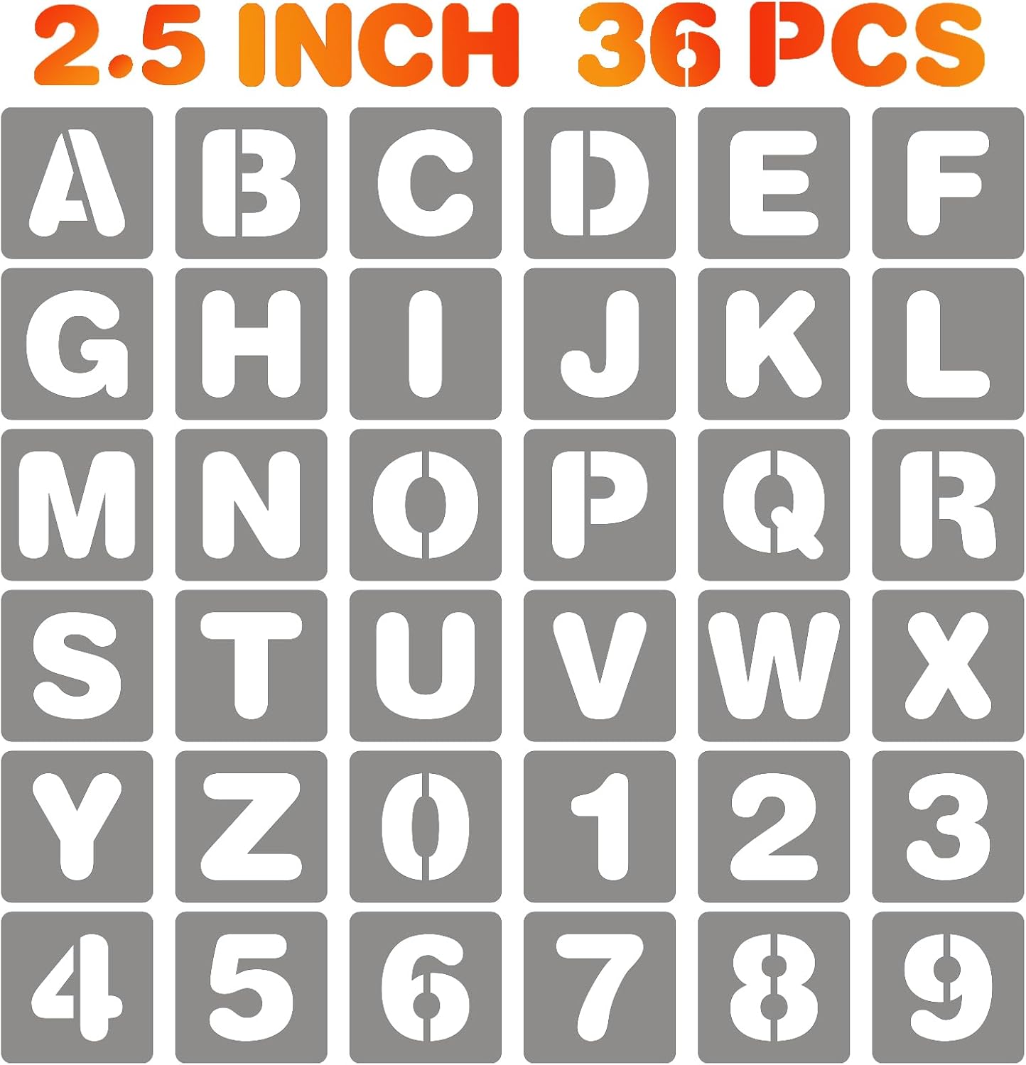 BAMIDELE 2.5 Inch Letter and Number Stencils, 36 Pcs Reusable Plastic Alphabet Spray Paint Stencils for Painting on Wood, Wall, Fabric, Rock, Chalkboard, Door Porch, Signage, DIY Craft Decoration