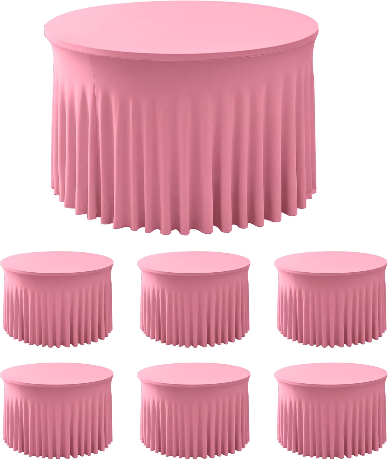 HolidayIdeas 60 Inch Pink Spandex Round Table Skirts,Fitted Stretch Tablecloths for Round 5 ft Table, Wrinkle-Free Ruffle Design Tablecloths for Banquets,Trade Shows, Parties, Events, 6 Pcs