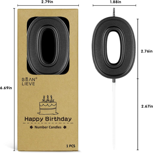 BEAN LIEVE Black Birthday Candles Number 0, Black Number Candles, Cake Number Candles for Birthday Parties and Wedding Anniversary Celebrations