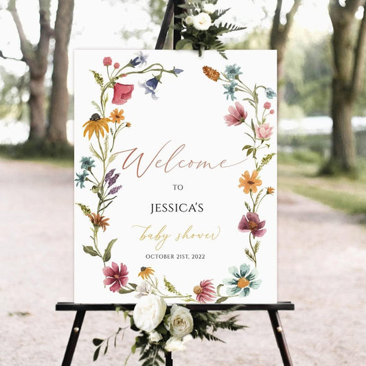 Wildflower Baby Shower Welcome Sign, Welcome sign, baby shower sign, Boho floral Baby Shower sign, Greenery baby shower