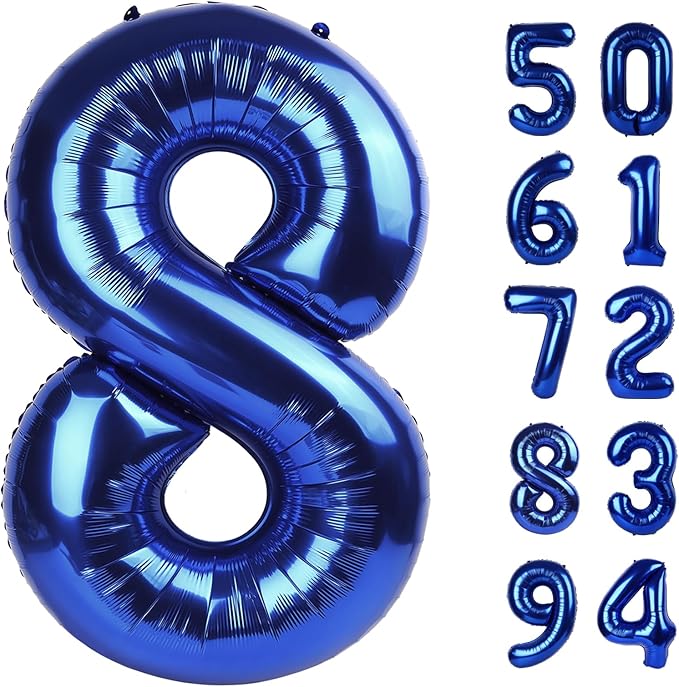 Night Blue 8 Balloon, Number Balloons 40 Inch, 8th Birthday Decorations for Girls, Birthday Balloons, Night Blue Party Supplies, Number 8 Balloon