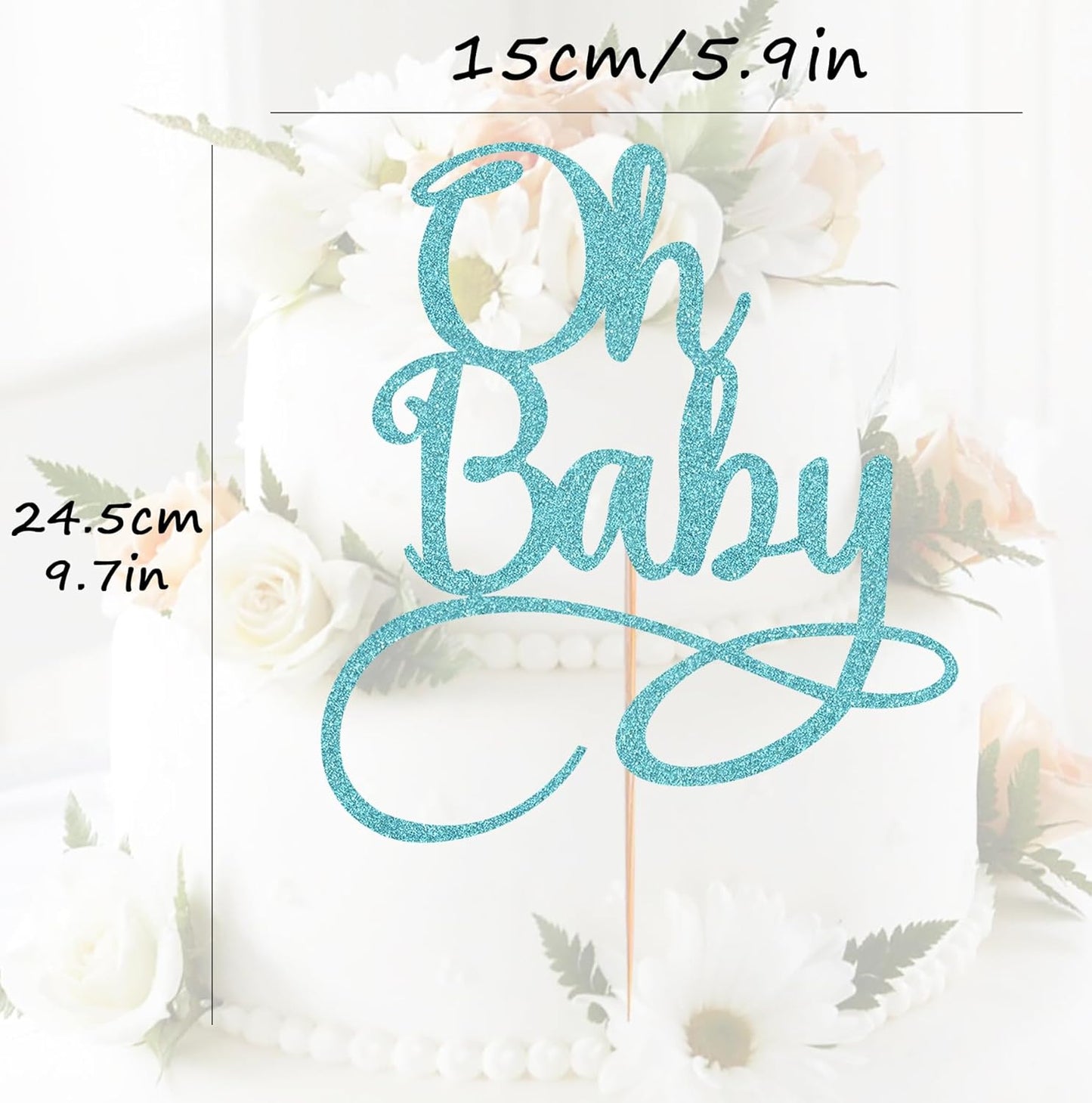 Oh Baby Cake Topper - Sky Blue Baby Birthday Party Cake Decoration Supplies, for Baby Shower/Gender Reveal Party Photo Booth Props