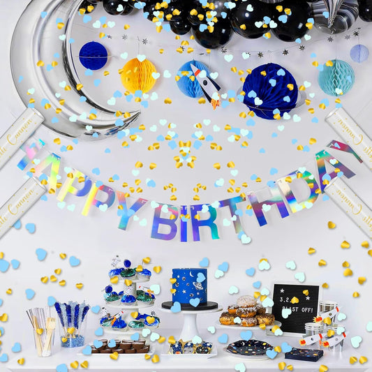 12" Confetti Cannons with Blue & Gold Heart Filling - Party Poppers for Gender Reveal Baby Shower Bridal Shower Valentine Wedding Anniversary - Easy to Use - Pack of 2