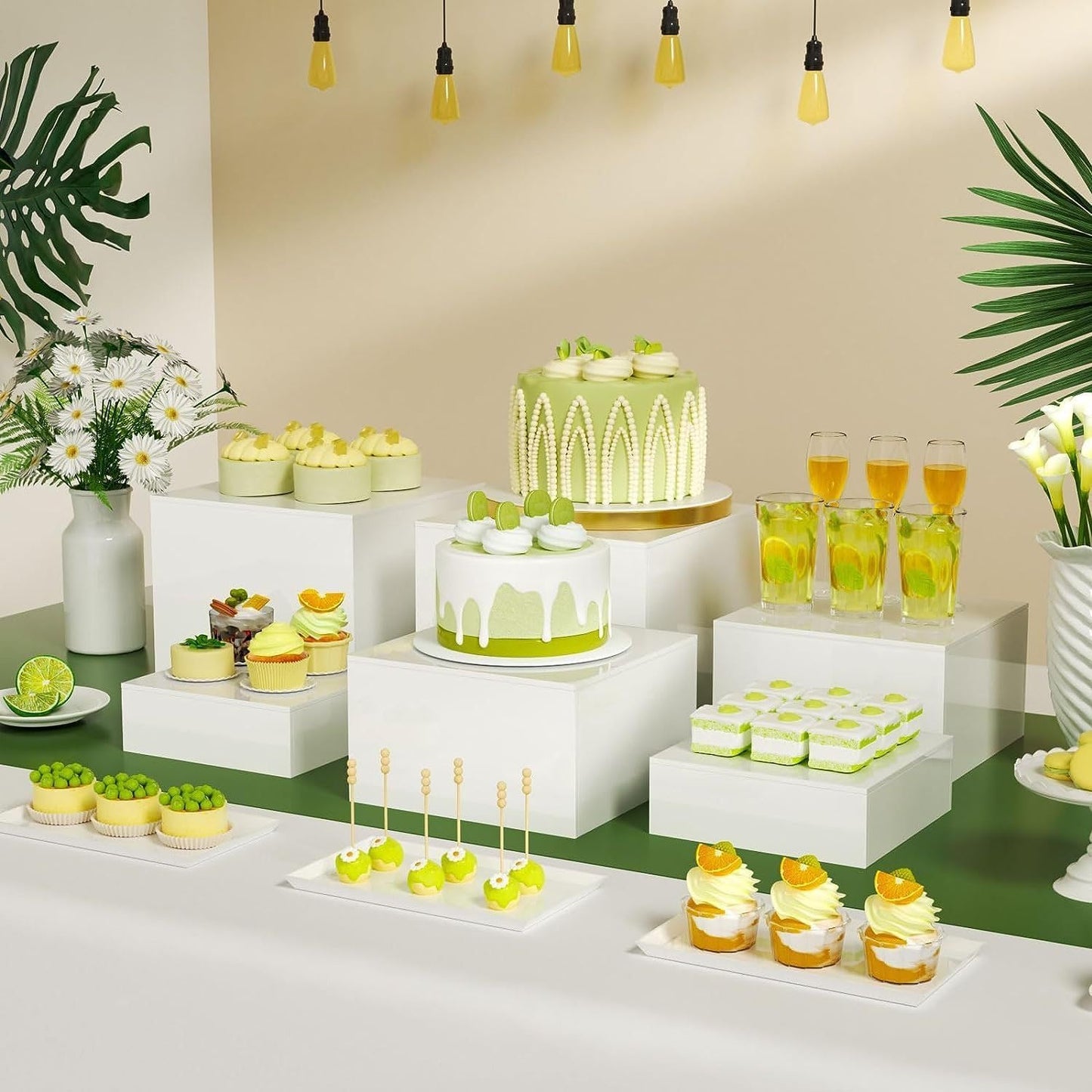 Food Service Display Stands ,5-Sided Plastic Riser with Hollow Bottoms,Perfect for Parties,Brunch,Buffet or Item Display (8PCs)
