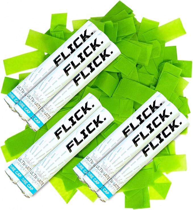 Ultimate Confetti - 8 Pack Green Confetti Wands - Handheld 6" Biodegradable Tissue Paper Confetti Flick Flutter Sticks For Wedding, Birthday, Parties & Live Events - 1 Handful, 0.5 oz Each Stick