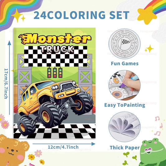 BenLouis 24 Pcs Monster Truck Mini Coloring Books Kids Monster Car Party Favors Small Activity Books Bulk for Kids Monster Truck Birthday Goodie Bags Stuffers Return Gifts Classroom Travel