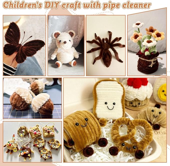 620 Pieces Pipe Cleaners Craft Set, 600 Pcs Brown Chenille Stems with 20 Pcs Flower Stems, Craft Supplies Bulk for DIY Art and Craft Projects Creative Gift Wrapping Party Decorations(Brown Series)